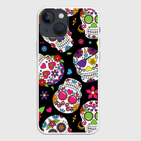 Чехол для iPhone 13 mini с принтом SKULLS1 в Новосибирске,  |  | skull | мексика | паттерн | праздник | цветы | черепа