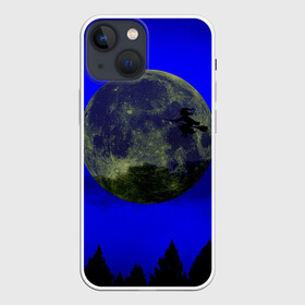 Чехол для iPhone 13 mini с принтом Зловещие Полнолуние в Новосибирске,  |  | ведьма летит над лесом | ведьма на метле | колдунья на метле | луна и ведьма | луна на хэллоуин | луна над лесом | лунный свет | полнолуние на хэллоуин