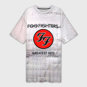 Платье-футболка 3D с принтом Greatest Hits  Foo Fighters в Новосибирске,  |  | ff | foo fighters | альбом | альтернативный | группа | дэйв грол | крис шифлетт | метал | металлический | музыка | надпист | нэйт мендел | постгранж | пэт смир | рок | стальной | тейлор хокинс | фу файтерс | фф