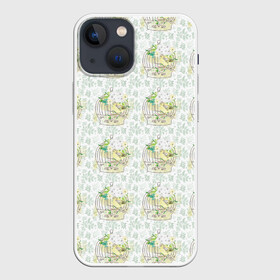 Чехол для iPhone 13 mini с принтом Канарейки в клетках в Новосибирске,  |  | канарейки | клетка | паттерн | попугаи | птенец | птица | птицы | птички