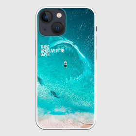 Чехол для iPhone 13 mini с принтом Shark in sea в Новосибирске,  |  | акула | арт | бирюза | море | пляж