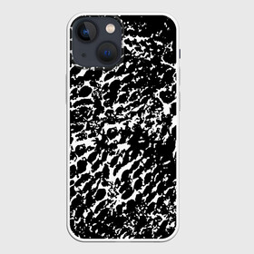 Чехол для iPhone 13 mini с принтом Хаос белого на черном в Новосибирске,  |  | абстракция | краска | мазки | паутина | принт | пятна | разводы | раскраска | рисунок | сетка | текстура | узор | хаотичный | чб | черно белое
