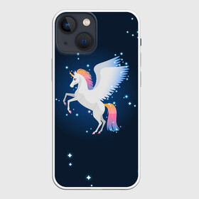 Чехол для iPhone 13 mini с принтом Милый пегас единорог с радужной гривой в Новосибирске,  |  | horse | pony | rainbow | unicorn | аликорн | волшебно | единорог | единороги | звезды | крылья | лошадь | ночь | пегас | пони | радуга | рог | юникорн