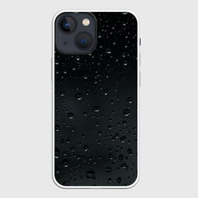 Чехол для iPhone 13 mini с принтом Ночной дождь в Новосибирске,  |  | без надписей | дождь | капли | ночь | стекло | темный | черный
