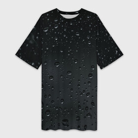 Платье-футболка 3D с принтом Ночной дождь в Новосибирске,  |  | без надписей | дождь | капли | ночь | стекло | темный | черный