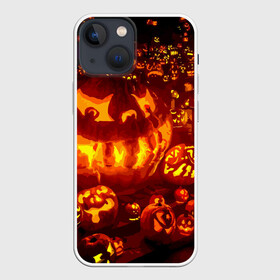 Чехол для iPhone 13 mini с принтом Тыквы на Хэллоуин в Новосибирске,  |  | angry | different | fear | funny | glow | happy halloween | holiday | many | night | pumpkins | весёлые | злые | много | ночь | праздник | разные | светятся | тыквы | хэллоуин