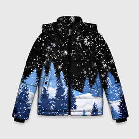 Зимняя куртка для мальчиков 3D с принтом Снежная ночь в зимнем лесу в Новосибирске, ткань верха — 100% полиэстер; подклад — 100% полиэстер, утеплитель — 100% полиэстер | длина ниже бедра, удлиненная спинка, воротник стойка и отстегивающийся капюшон. Есть боковые карманы с листочкой на кнопках, утяжки по низу изделия и внутренний карман на молнии. 

Предусмотрены светоотражающий принт на спинке, радужный светоотражающий элемент на пуллере молнии и на резинке для утяжки | Тематика изображения на принте: christmas | christmas tree | happy new year | merry christmas | new year | snow | snowflakes | tree | белый снег | декабрь | ёлка | елки | зима | зима близко | зимний орнамент | зимний узор | лес | моро | новый год | пейзаж | подарок | природа
