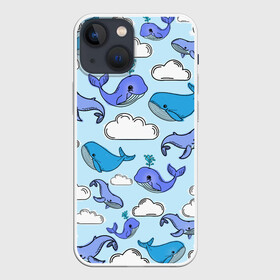 Чехол для iPhone 13 mini с принтом Небесные киты (цвет) в Новосибирске,  |  | whale | детская пижама | летающие киты | морское | небо