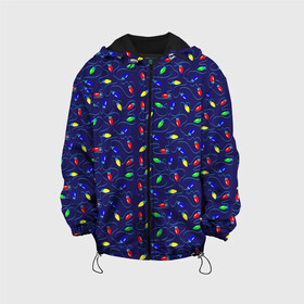 Детская куртка 3D с принтом Разноцветные Лампочки в Новосибирске, 100% полиэстер | застежка — молния, подол и капюшон оформлены резинкой с фиксаторами, по бокам — два кармана без застежек, один потайной карман на груди, плотность верхнего слоя — 90 г/м2; плотность флисового подклада — 260 г/м2 | christmas | merry christmas | santa claus | гирлянда | дед мороз | ёлка | елочные шары | игрушки | лампочки | новый год | огоньки | подарки | праздник | с новым годом | сантаклаус | снегурочка | украшения