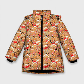 Зимняя куртка для девочек 3D с принтом Праздничное Печенье в Новосибирске, ткань верха — 100% полиэстер; подклад — 100% полиэстер, утеплитель — 100% полиэстер. | длина ниже бедра, удлиненная спинка, воротник стойка и отстегивающийся капюшон. Есть боковые карманы с листочкой на кнопках, утяжки по низу изделия и внутренний карман на молнии. 

Предусмотрены светоотражающий принт на спинке, радужный светоотражающий элемент на пуллере молнии и на резинке для утяжки. | christmas | merry christmas | дед мороз | ёлка | елочные шары | игрушки | новый год | печенье | подарок | праздник | пряники | рождество | с новым годом | сантаклаус | сладости | украшения