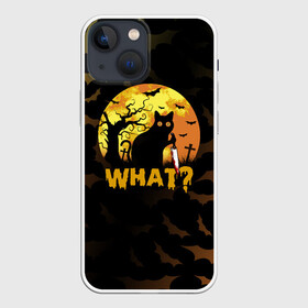 Чехол для iPhone 13 mini с принтом WHAT CAT | HALLOWEEN в Новосибирске,  |  | america | cat | halloween | usa | what | америка | тьма | ужас | хелловин | хеллоуин | хэллоуин | черный кот