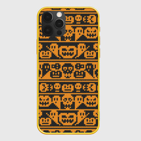 Чехол для iPhone 12 Pro с принтом Свитер с тыквами в Новосибирске, силикон | область печати: задняя сторона чехла, без боковых панелей | halloween | вязанный | вязаный | привидение | свитер | скелет | тыквы | узор | хэллоуин | череп