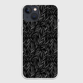 Чехол для iPhone 13 с принтом Растительный орнамент (черно белый) в Новосибирске,  |  | Тематика изображения на принте: ветви | дебри | деревья | джунгли | заросли | кусты | лесное | листва | листья | орнамент | осень | паттерн | принт | природа | растения | растительность | роспись | сад | серое | сплошное | темное