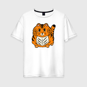 Женская футболка хлопок Oversize с принтом Пушистый тигренок в Новосибирске, 100% хлопок | свободный крой, круглый ворот, спущенный рукав, длина до линии бедер
 | ani | baby | cat | kitten | kitty | little | new year | tiger | год тигра | детеныш | детские | дикая кошка | животные звери | киска | кот | котенок | маленький тигр | маленький тигренок | малыш | милые создания | мордочка