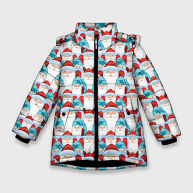 Зимняя куртка для девочек 3D с принтом Дедушки Морозы в Новосибирске, ткань верха — 100% полиэстер; подклад — 100% полиэстер, утеплитель — 100% полиэстер. | длина ниже бедра, удлиненная спинка, воротник стойка и отстегивающийся капюшон. Есть боковые карманы с листочкой на кнопках, утяжки по низу изделия и внутренний карман на молнии. 

Предусмотрены светоотражающий принт на спинке, радужный светоотражающий элемент на пуллере молнии и на резинке для утяжки. | christmas | merry christmas | santa claus | дед мороз | ёлка | зима | мороз | новый год | подарок | праздник | рождество | с новым годом | сантаклаус | снегурочка | снежинки