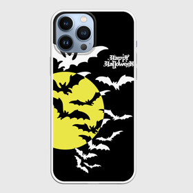 Чехол для iPhone 13 Pro Max с принтом Летучие мыши на Хэллоуин в Новосибирске,  |  | bats | black | happy halloween | moon | night | sky | yellow | желтая | летучие мыши | луна | небо | ночь | праздник | хэллоуин | черное