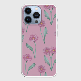 Чехол для iPhone 13 Pro с принтом Розовые герберы на розовом фоне в Новосибирске,  |  | botanical illustration | flowers | gerberas | green | nature | pink | plants | print | spring | summer