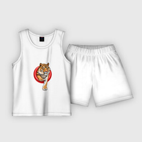Детская пижама с шортами хлопок с принтом Wilking Tiger в Новосибирске,  |  | 2022 | animal | cat | lion | tiger | год тигра | животные | зверь | зубы | кот | кошка | лев | охотник | полосатый | природа | тигр | тигренок | тигрица | хищник