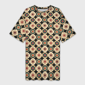 Платье-футболка 3D с принтом Абстракция из бежевых и зеленых кругов в Новосибирске,  |  | abstraction | circles | shapes | абстракция | бежевый | зеленый | коричневый | круги | молодежный | принт | узор | фигуры