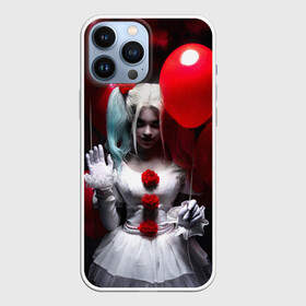 Чехол для iPhone 13 Pro Max с принтом Плохая девочка с красными шарами в Новосибирске,  |  | bad girl | balloons | blonde | clown | girl | halloween | happy halloween | holiday | red | white dress | witch | белое платье | блондинка | ведьма | воздушные шары | девушка | клоун | красные | праздник | хэллоуин
