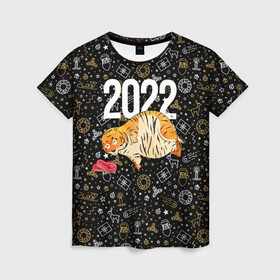 Женская футболка 3D с принтом Ленивый толстый тигр в Новосибирске, 100% полиэфир ( синтетическое хлопкоподобное полотно) | прямой крой, круглый вырез горловины, длина до линии бедер | 2022 | год тигра | новый год | новый год 2022 | символ года | тигр | тигренок | тигрица | тигры