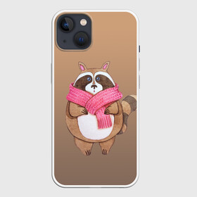 Чехол для iPhone 13 с принтом акварельный енотик в Новосибирске,  |  | raccoon cartoon animal | акварель | детский | енот | мультипликационный персонаж | мультяшка | ребенок | рисунок