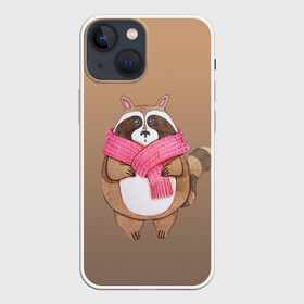 Чехол для iPhone 13 mini с принтом акварельный енотик в Новосибирске,  |  | raccoon cartoon animal | акварель | детский | енот | мультипликационный персонаж | мультяшка | ребенок | рисунок