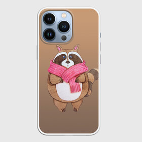 Чехол для iPhone 13 Pro с принтом акварельный енотик в Новосибирске,  |  | Тематика изображения на принте: raccoon cartoon animal | акварель | детский | енот | мультипликационный персонаж | мультяшка | ребенок | рисунок