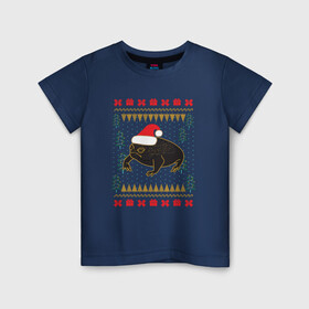 Детская футболка хлопок с принтом Рождественский свитер Жаба в Новосибирске, 100% хлопок | круглый вырез горловины, полуприлегающий силуэт, длина до линии бедер | christmas | ugly sweater | африканская лягушка | дождевая лягушка | жаба | зима | зимний | лягушка | новый год | рождественский свитер | рождество | уродливый свитер | черная лягушка