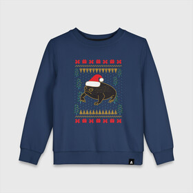 Детский свитшот хлопок с принтом Рождественский свитер Жаба в Новосибирске, 100% хлопок | круглый вырез горловины, эластичные манжеты, пояс и воротник | christmas | ugly sweater | африканская лягушка | дождевая лягушка | жаба | зима | зимний | лягушка | новый год | рождественский свитер | рождество | уродливый свитер | черная лягушка