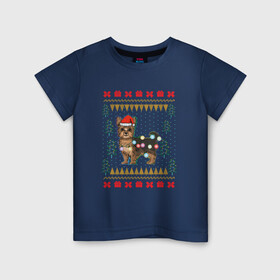 Детская футболка хлопок с принтом Рождественский свитер Йоркшик в Новосибирске, 100% хлопок | круглый вырез горловины, полуприлегающий силуэт, длина до линии бедер | christmas | ugly sweater | вечеринка | йорк | йоркширский терьер | новый год | праздники | рождественский свитер | рождество | собака | собачка | уродливый свитер