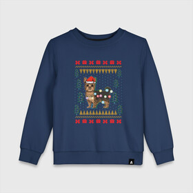 Детский свитшот хлопок с принтом Рождественский свитер Йоркшик в Новосибирске, 100% хлопок | круглый вырез горловины, эластичные манжеты, пояс и воротник | christmas | ugly sweater | вечеринка | йорк | йоркширский терьер | новый год | праздники | рождественский свитер | рождество | собака | собачка | уродливый свитер