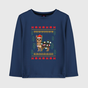 Детский лонгслив хлопок с принтом Рождественский свитер Йоркшик в Новосибирске, 100% хлопок | круглый вырез горловины, полуприлегающий силуэт, длина до линии бедер | christmas | ugly sweater | вечеринка | йорк | йоркширский терьер | новый год | праздники | рождественский свитер | рождество | собака | собачка | уродливый свитер