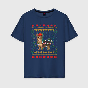Женская футболка хлопок Oversize с принтом Рождественский свитер Йоркшик в Новосибирске, 100% хлопок | свободный крой, круглый ворот, спущенный рукав, длина до линии бедер
 | christmas | ugly sweater | вечеринка | йорк | йоркширский терьер | новый год | праздники | рождественский свитер | рождество | собака | собачка | уродливый свитер