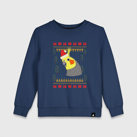 Детский свитшот хлопок с принтом Рождественский свитер Корелла в Новосибирске, 100% хлопок | круглый вырез горловины, эластичные манжеты, пояс и воротник | christmas | cockatiel | parrot | ugly sweater | корелла | новогодние праздники | новый год | попугай | птица | рождественский свитер | рождество | уродливый свитер