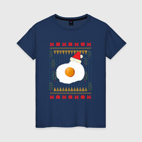 Женская футболка хлопок с принтом Рождественский свитер Кот яичница в Новосибирске, 100% хлопок | прямой крой, круглый вырез горловины, длина до линии бедер, слегка спущенное плечо | christmas | party | ugly sweater | вечеринка | кот | кот мем | кот яичница | мемы | новогодние праздники | новый год | рождественский свитер | рождество | уродливый свитер