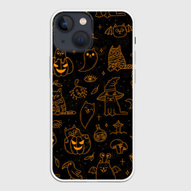 Чехол для iPhone 13 mini с принтом ХЕЛЛОУИН ПАТТЕРН КОТИКИ   HALLOWEEN KITTY в Новосибирске,  |  | bats | bones | cat | ghost | halloween | kitty | pumpkin | skull | spider | кости | кот | кошка | летучие мыши | паук | паутина | приведение | призрак | скелет | тыква | хеллоуин | хоррор | хэллоуин