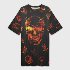 Платье-футболка 3D с принтом Огненные черепа  Carbon в Новосибирске,  |  | carbon | fire | halloween | nofun | skull | огненные черепа | хелоуин | череп в огне
