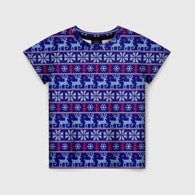 Детская футболка 3D с принтом Very merry christmas and happy new year в Новосибирске, 100% гипоаллергенный полиэфир | прямой крой, круглый вырез горловины, длина до линии бедер, чуть спущенное плечо, ткань немного тянется | вязание | новый год | олень | рождество | снежинка