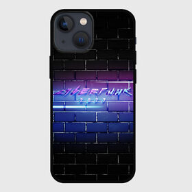 Чехол для iPhone 13 mini с принтом Cyberpunk 2077 | Neon в Новосибирске,  |  | Тематика изображения на принте: 2077 | cyberpunk | cyberpunk 2077 | neon | nofun | кирпич | надпись | надпись на стене