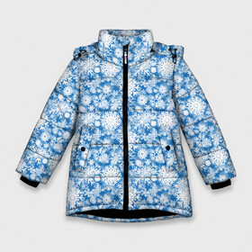 Зимняя куртка для девочек 3D с принтом Узоры Снежных Хлопьев в Новосибирске, ткань верха — 100% полиэстер; подклад — 100% полиэстер, утеплитель — 100% полиэстер. | длина ниже бедра, удлиненная спинка, воротник стойка и отстегивающийся капюшон. Есть боковые карманы с листочкой на кнопках, утяжки по низу изделия и внутренний карман на молнии. 

Предусмотрены светоотражающий принт на спинке, радужный светоотражающий элемент на пуллере молнии и на резинке для утяжки. | merry christmas | дед мороз | ёлка | зима | мороз | новый год | подарок | праздник | рождество | с новым годом | сантаклаус | снег | снеговик | снегурочка | снежинки | снежные узоры | узоры