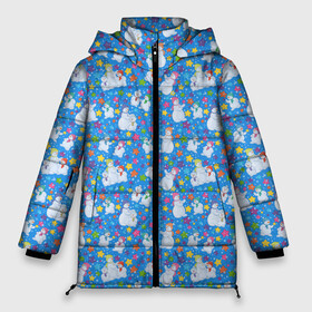 Женская зимняя куртка Oversize с принтом Снеговики и Звёздочки в Новосибирске, верх — 100% полиэстер; подкладка — 100% полиэстер; утеплитель — 100% полиэстер | длина ниже бедра, силуэт Оверсайз. Есть воротник-стойка, отстегивающийся капюшон и ветрозащитная планка. 

Боковые карманы с листочкой на кнопках и внутренний карман на молнии | merry christmas | дед мороз | ёлка | зима | новый год | праздник | сантаклаус | снеговики | снегурочка | снежинки | снежная баба