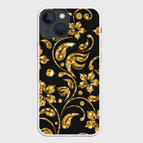 Чехол для iPhone 13 mini с принтом Золотой Орнамент(1) в Новосибирске,  |  | лепесточки | орнамент | сверкающий | узор | цветочки