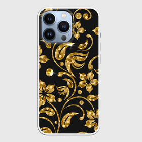 Чехол для iPhone 13 Pro с принтом Золотой Орнамент(1) в Новосибирске,  |  | лепесточки | орнамент | сверкающий | узор | цветочки