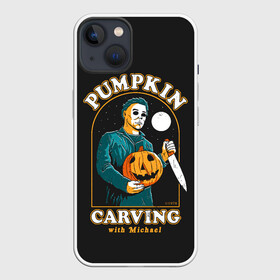 Чехол для iPhone 13 с принтом Резьба по тыкве с Майклом в Новосибирске,  |  | carving | ghost | halloween | jack | killer | lamp | michael | monster | moon | myers | night | pumpkin | retro | джека | луна | майерс | майкл | монстр | ночь | по | призраки | резьба | ретро | светильник | тыква | тыкве