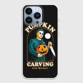 Чехол для iPhone 13 Pro с принтом Резьба по тыкве с Майклом в Новосибирске,  |  | carving | ghost | halloween | jack | killer | lamp | michael | monster | moon | myers | night | pumpkin | retro | джека | луна | майерс | майкл | монстр | ночь | по | призраки | резьба | ретро | светильник | тыква | тыкве