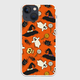 Чехол для iPhone 13 mini с принтом Хэллоуинские шалости в Новосибирске,  |  | background | иллюстрация | паук | паутина | череп