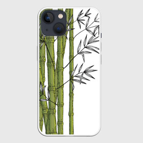 Чехол для iPhone 13 с принтом Графический бамбук в Новосибирске,  |  | бамбук | ветки | деревья | диства | зеленый | лес | листья | природа
