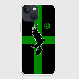 Чехол для iPhone 13 mini с принтом Hollywood Undead заеленный крест в Новосибирске,  |  | hollywood undead | hu | андед | голивуд | голливуд | голливудская нежить | группа | гу | зеленный крест | орел | птица | реп | рок | рэп | рэпкор | силуэт | ундед | ундэ | ху