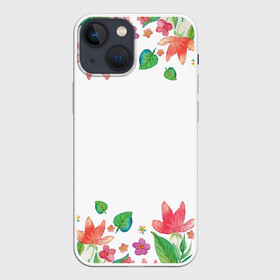 Чехол для iPhone 13 mini с принтом Рамка из розовых и зеленых листьев в Новосибирске,  |  | лепесток | лето | листья | природа | флора | цветы